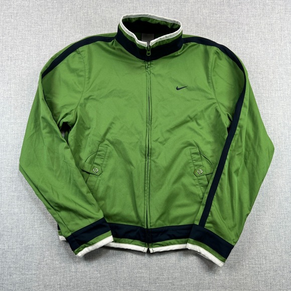 Vintage Y2K Nike Track Jacket Womens Medium Green Black Windbreaker Full Zip - Picture 1 of 11